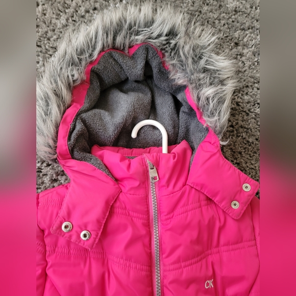 Calvin Klein Girls Size 6x Hooded Puffer Jacket Magenta Pink - Picture 5 of 10